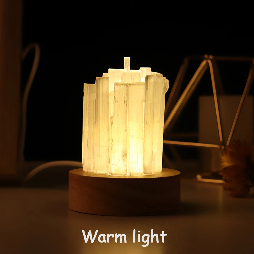 Natural Quartz Gemstones Lamp Selenite Cluster Usb Lamp Healing Crystal Colorful Night Lamp Reiki Home Bedroom Ornament Gift