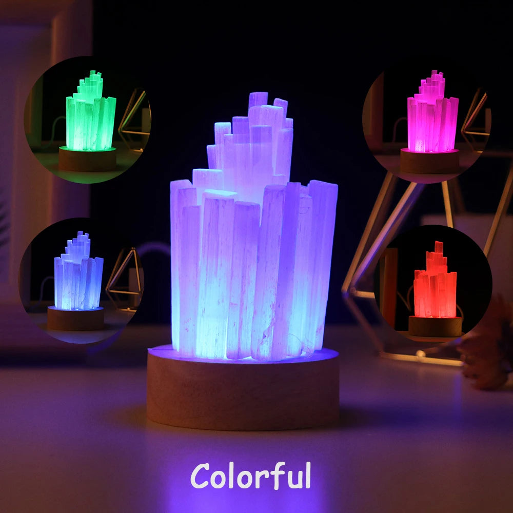 Natural Quartz Gemstones Lamp Selenite Cluster Usb Lamp Healing Crystal Colorful Night Lamp Reiki Home Bedroom Ornament Gift