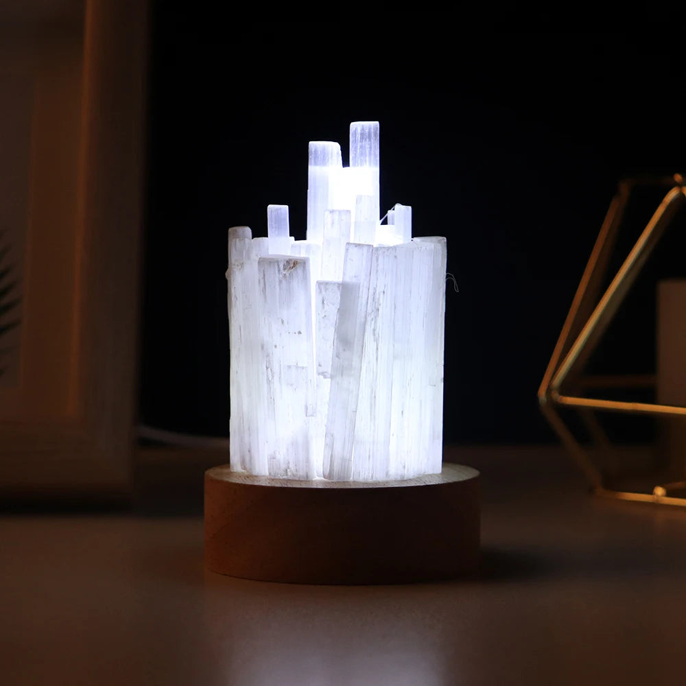 Natural Quartz Gemstones Lamp Selenite Cluster Usb Lamp Healing Crystal Colorful Night Lamp Reiki Home Bedroom Ornament Gift