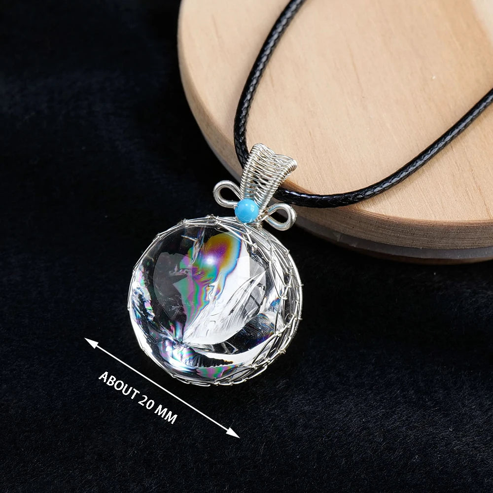 Natural Rainbow Clear Quartz Crystal Ball Pendant Necklace Chakra Gemstone Healing Sphere Gifts