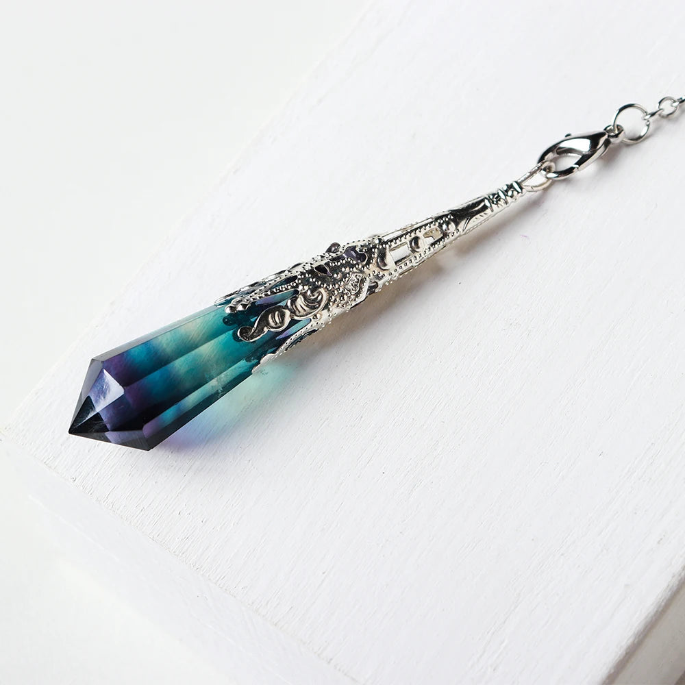 Natural Rainbow Fluorite Nimble Pendulum Striped Crystal Fluorite Divination Energy Health gem quartz Ornament Pendant