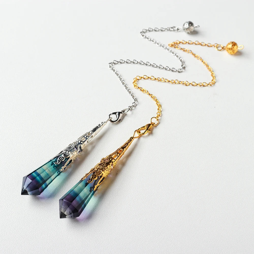 Natural Rainbow Fluorite Nimble Pendulum Striped Crystal Fluorite Divination Energy Health gem quartz Ornament Pendant