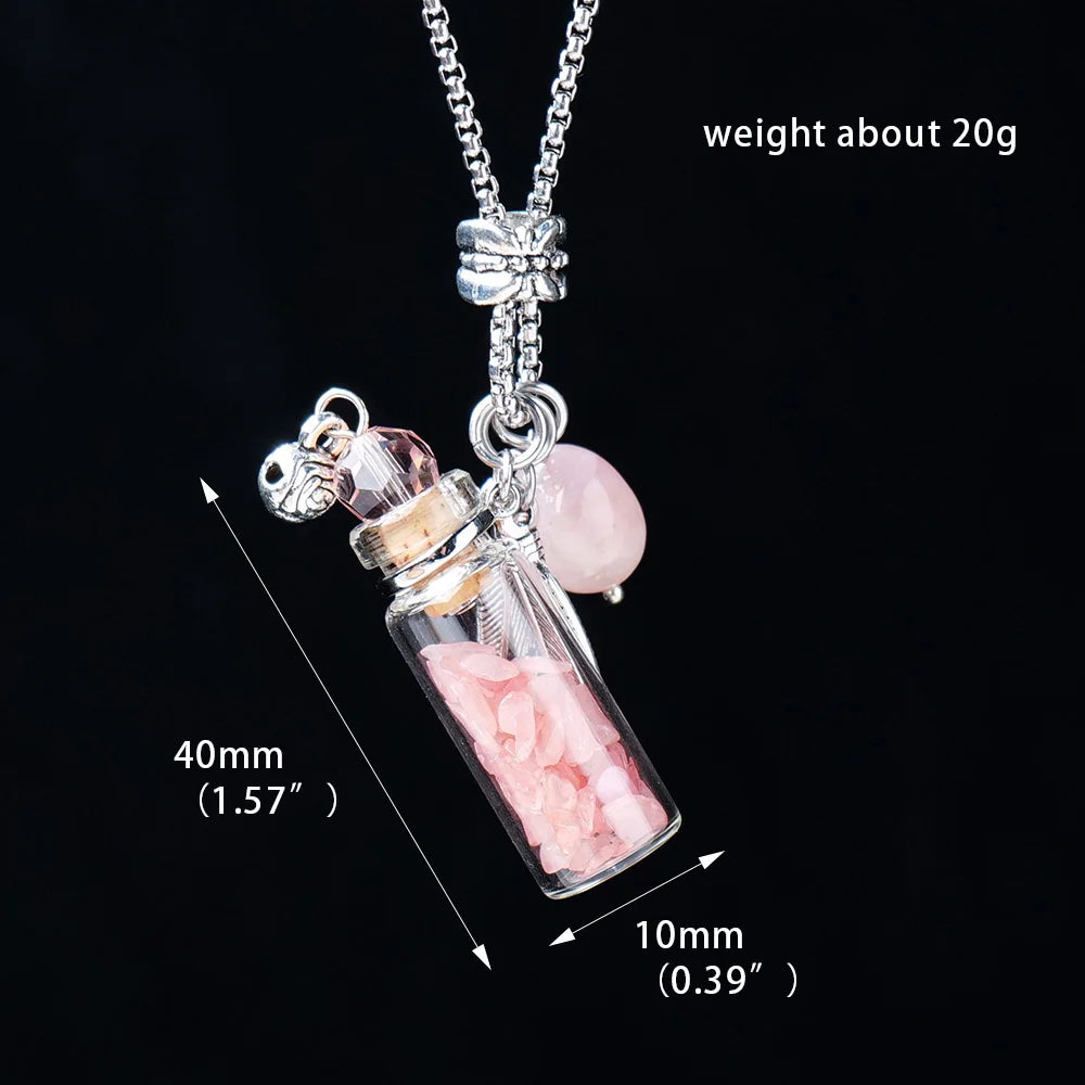 Natural Rose Quartz Amethyst Fragrance Essential Oil Bottle Crystal Pendant Gravel Gemstone Wishing Bottle Sweater Chain