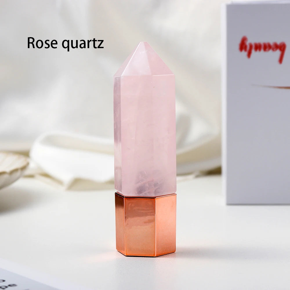 Natural Rose Quartz Crystal Stone Multifunctional hexagonal prism ball essential oil bottle Facial massage SPA