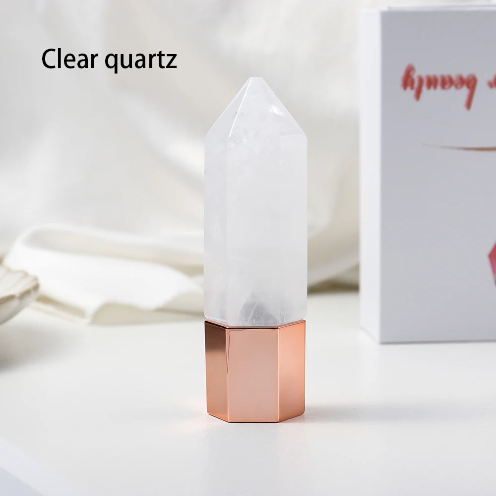 Natural Rose Quartz Crystal Stone Multifunctional hexagonal prism ball essential oil bottle Facial massage SPA