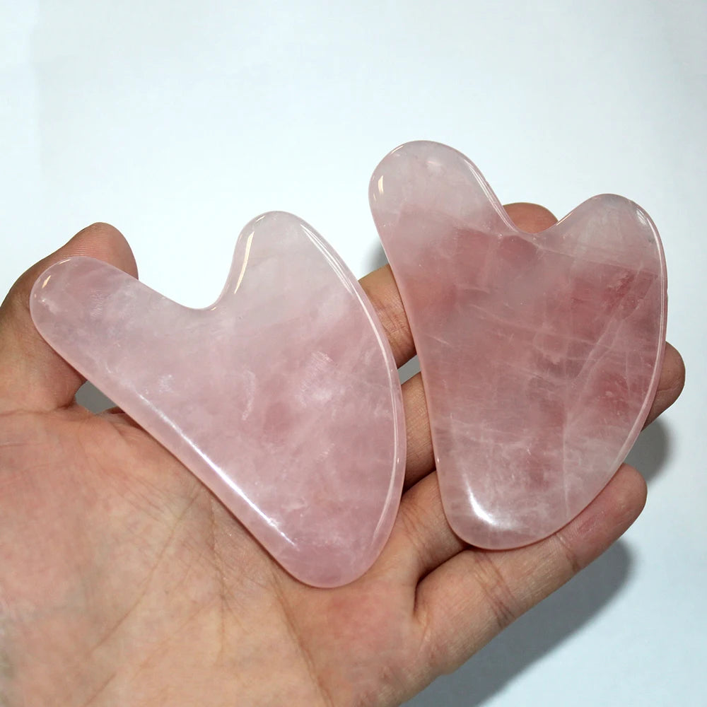 Natural Rose Quartz Gua Sha Board Pink Jade Stone Body Facial Eye Scraping Plate Acupuncture Massage Relaxation Health Care