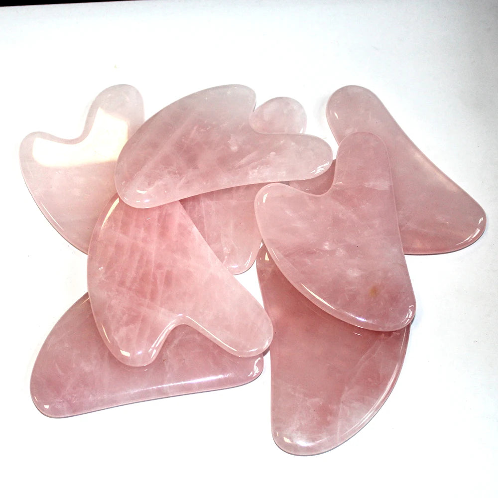 Natural Rose Quartz Gua Sha Board Pink Jade Stone Body Facial Eye Scraping Plate Acupuncture Massage Relaxation Health Care