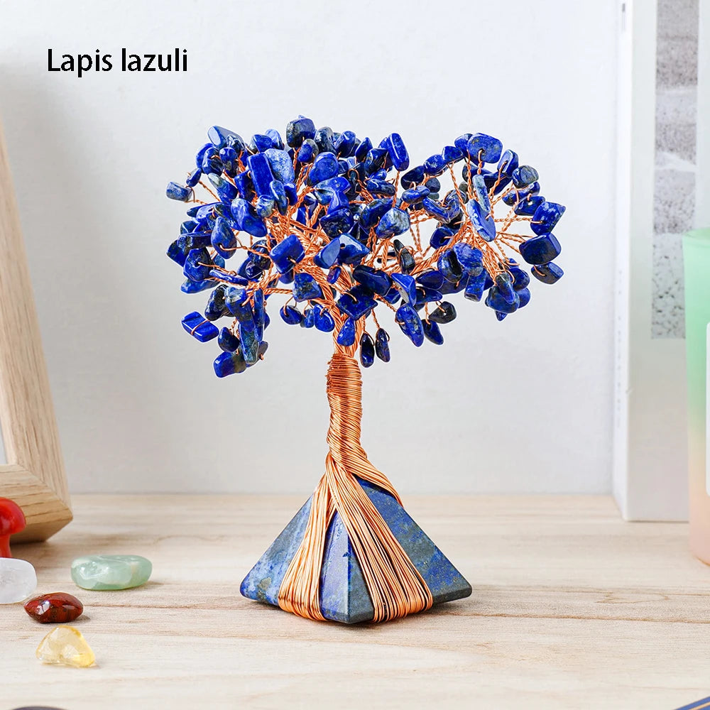 Natural Rose Quartz Money Tree Seven Chakra Gemstone Pyramid Crystal Base Sculpture Figurine Home Goods Decoration