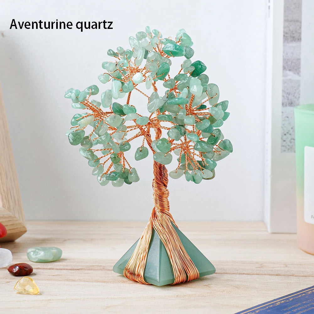 Natural Rose Quartz Money Tree Seven Chakra Gemstone Pyramid Crystal Base Sculpture Figurine Home Goods Decoration