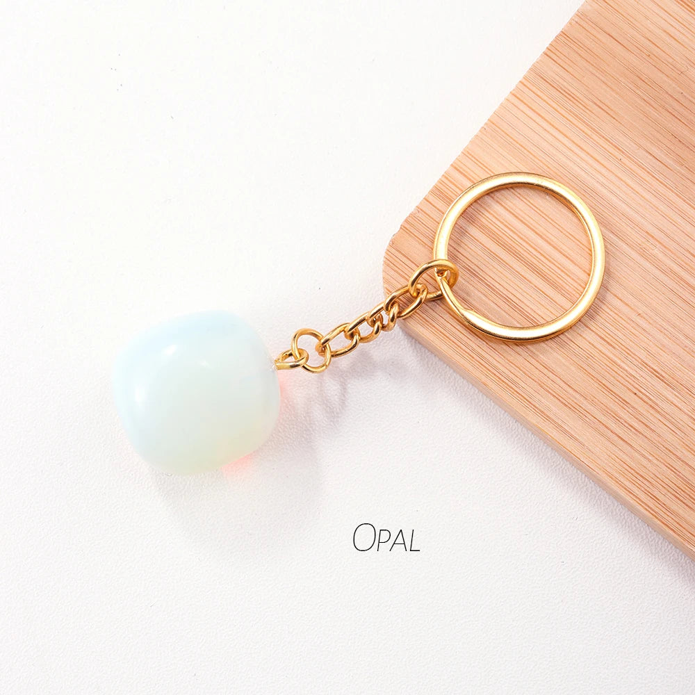 Natural Rough Stone Healing Crystal Golden Chain Keychains Amethyst Rose Quartz Pendant Gemstone KeyRing Charm for Women