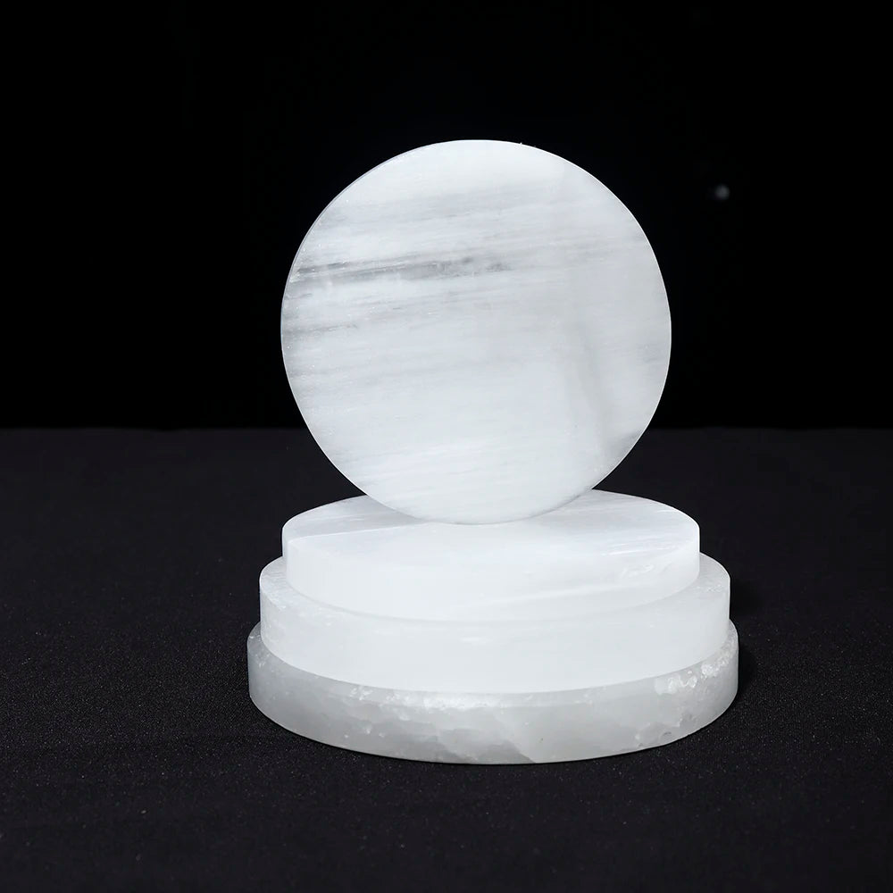 Natural Selenite Quartz Healing Crystal Charging Round Plate Carving Gypsum Minerals Specimen Reiki Home Decoration