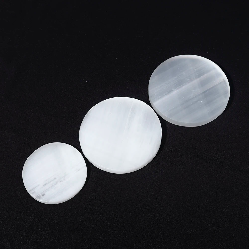 Natural Selenite Quartz Healing Crystal Charging Round Plate Carving Gypsum Minerals Specimen Reiki Home Decoration