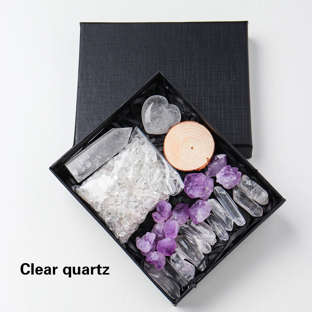 Natural Seven Chakras Therapy Stone Crystal Mineral Mark Healing Gemstone for Children's gift collection Gifts box