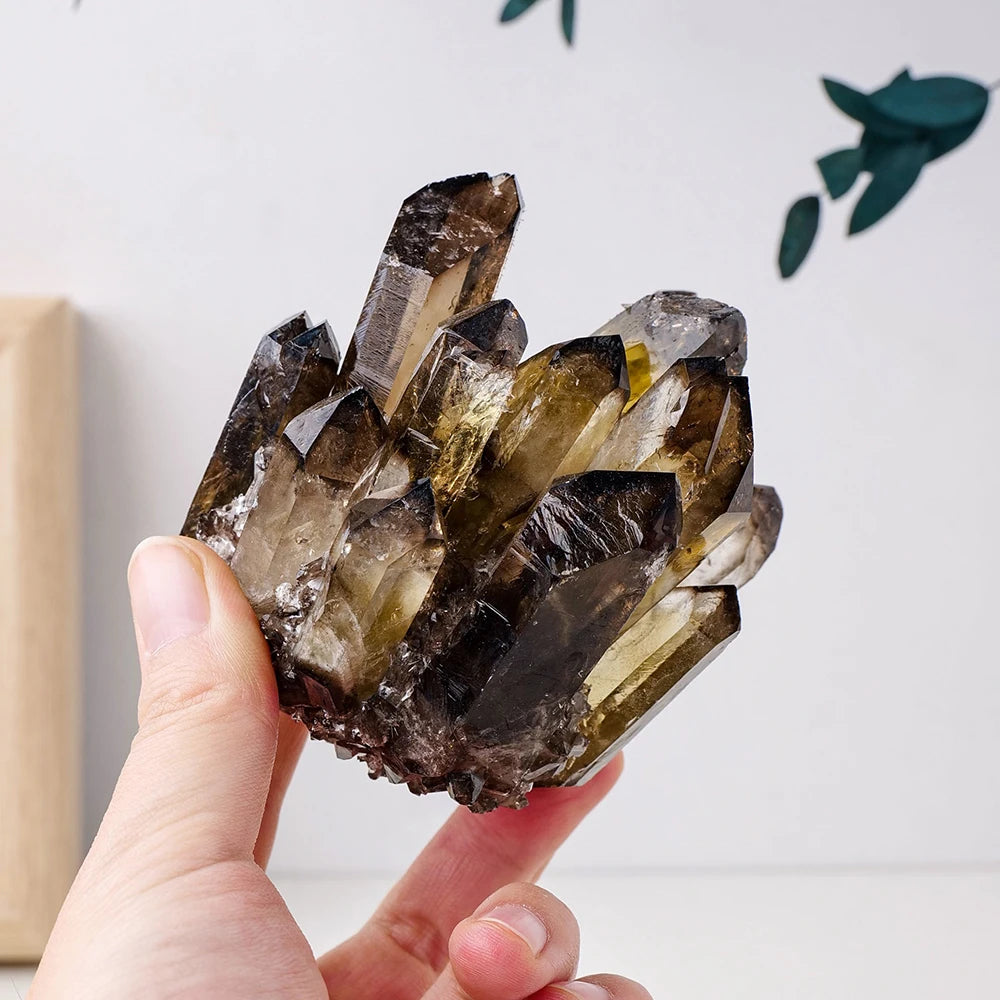 Natural Smokey Quartz Crystal Cluster Geode Stone Mineral Specimen Gemstone for Reiki Healing Home Decoration