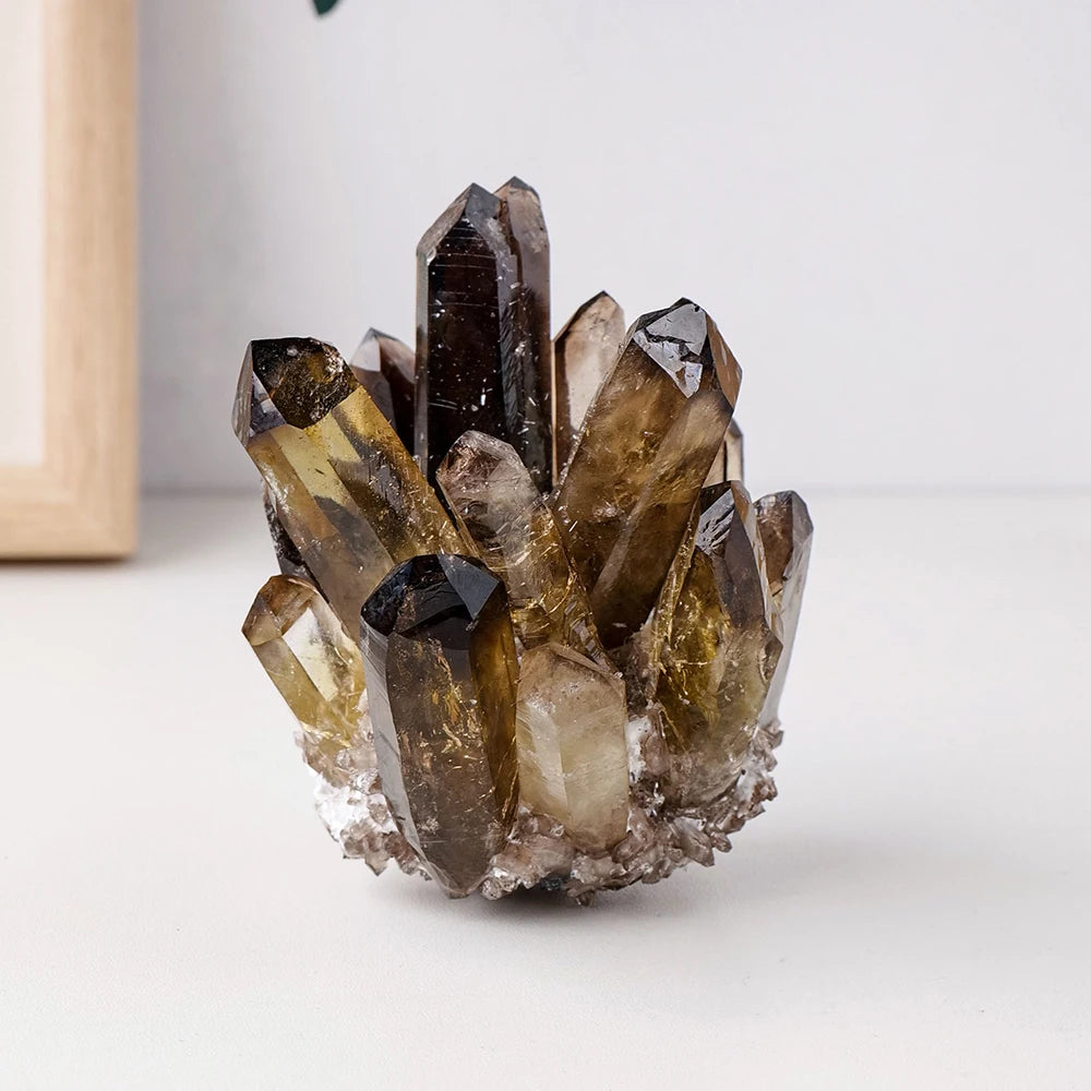 Natural Smokey Quartz Crystal Cluster Geode Stone Mineral Specimen Gemstone for Reiki Healing Home Decoration