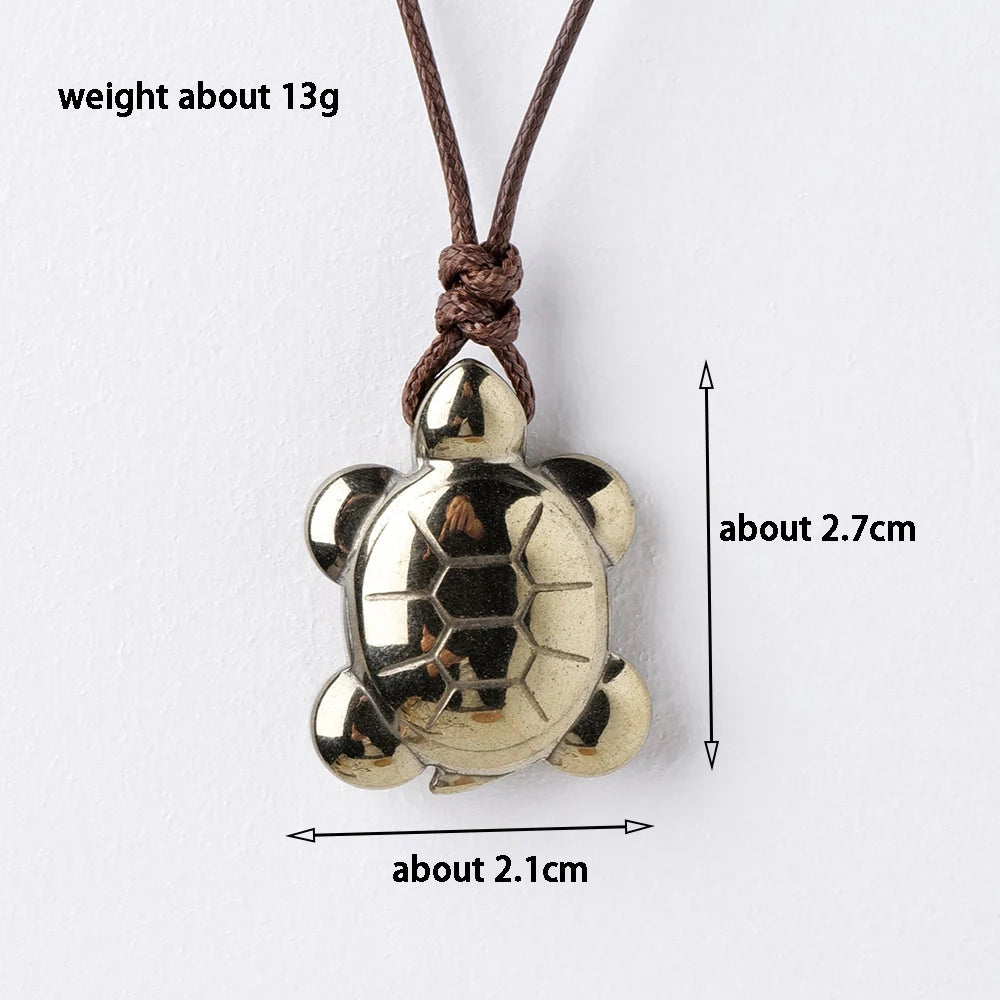 Natural Stone Chalcopyrite Tortoise Carving Animal Statue With Holes Accessories Crystal Pendant For Jewellery Making