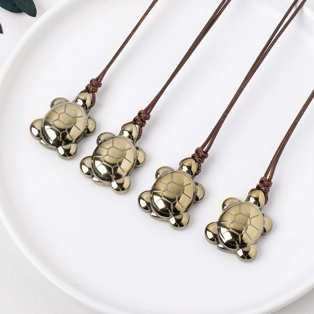 Natural Stone Chalcopyrite Tortoise Carving Animal Statue With Holes Accessories Crystal Pendant For Jewellery Making