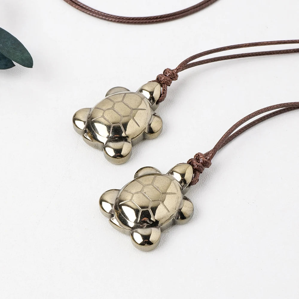 Natural Stone Chalcopyrite Tortoise Carving Animal Statue With Holes Accessories Crystal Pendant For Jewellery Making