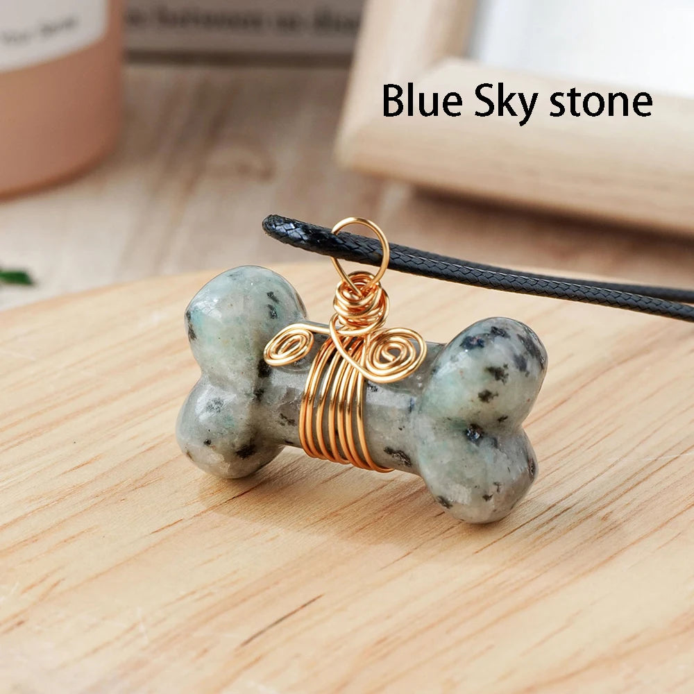 Natural Stone Dog Bone Statue Crystal Pendant Mini Handmade Carved Crafts Figurine Healing Crystal Trinket Gift Jewelry