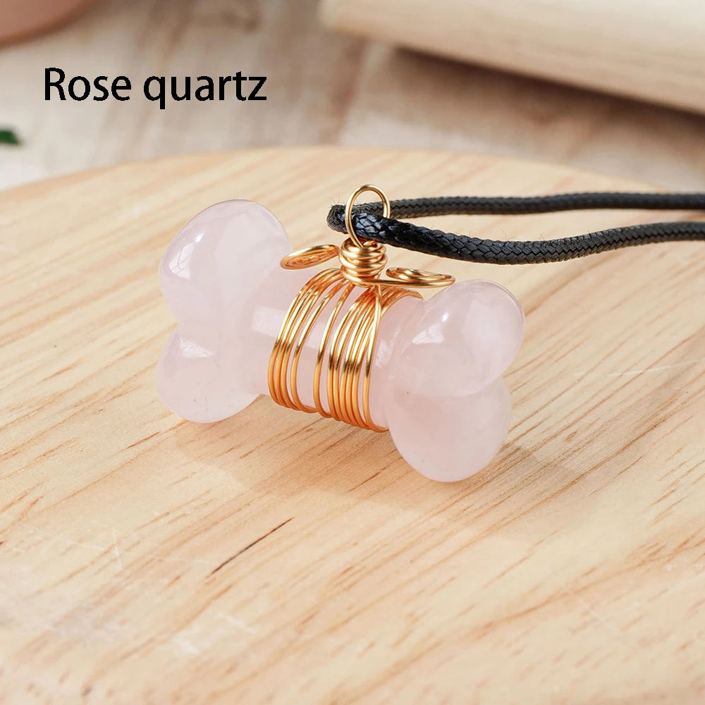 Natural Stone Dog Bone Statue Crystal Pendant Mini Handmade Carved Crafts Figurine Healing Crystal Trinket Gift Jewelry