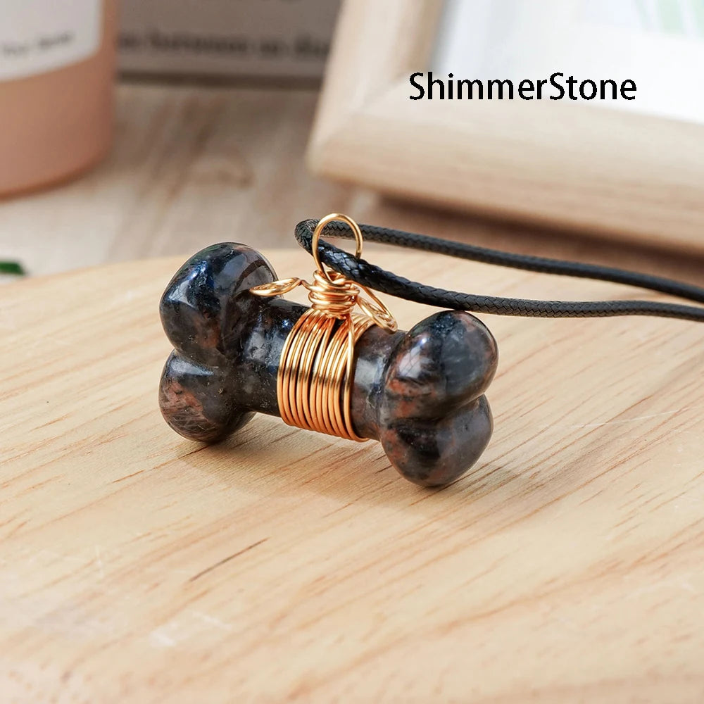 Natural Stone Dog Bone Statue Crystal Pendant Mini Handmade Carved Crafts Figurine Healing Crystal Trinket Gift Jewelry