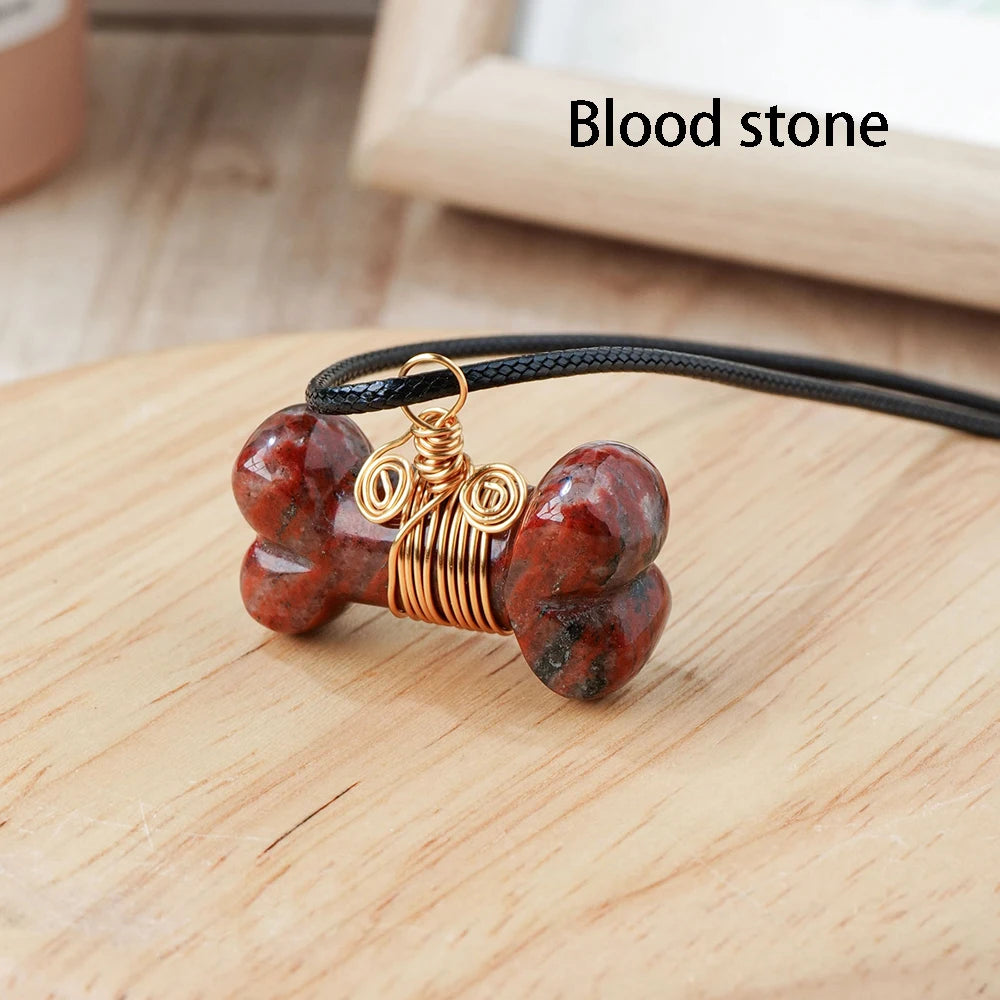 Natural Stone Dog Bone Statue Crystal Pendant Mini Handmade Carved Crafts Figurine Healing Crystal Trinket Gift Jewelry