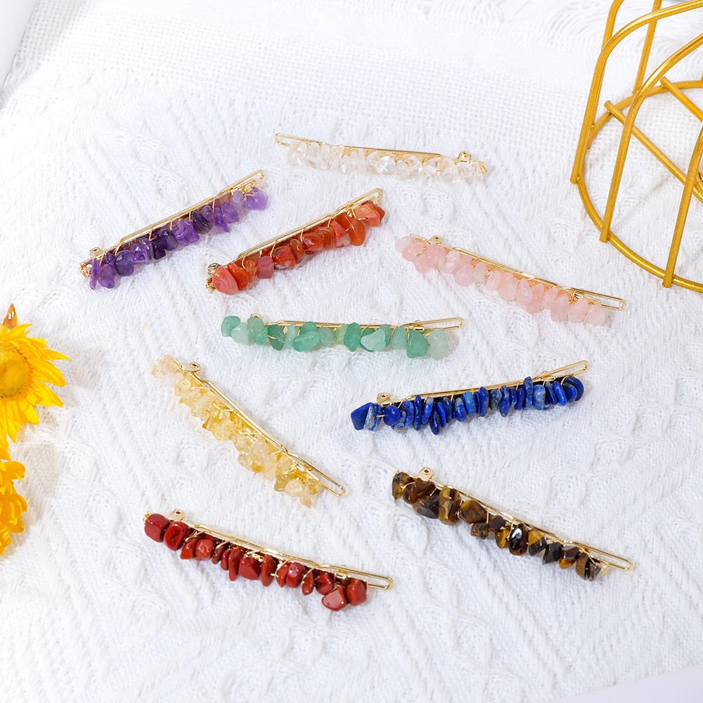 Natural Stone Hair Accessories DIY Handmade Crystal Health Energy Macadam Decoration Crystal Hairpin Children's Day Gifts