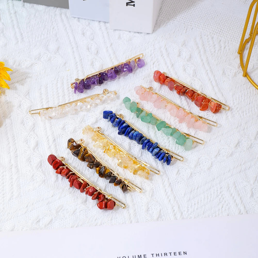 Natural Stone Hair Accessories DIY Handmade Crystal Health Energy Macadam Decoration Crystal Hairpin Children's Day Gifts