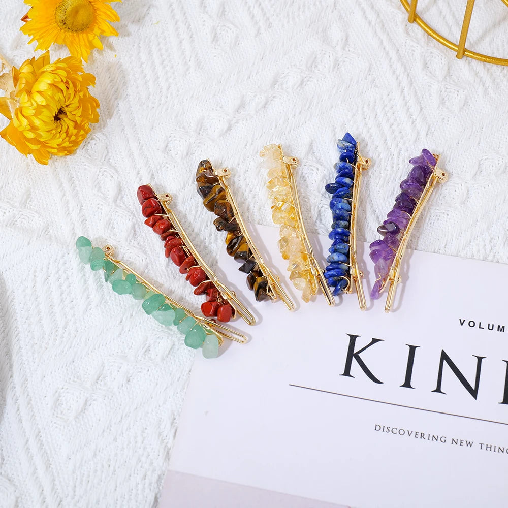 Natural Stone Hair Accessories DIY Handmade Crystal Health Energy Macadam Decoration Crystal Hairpin Children's Day Gifts