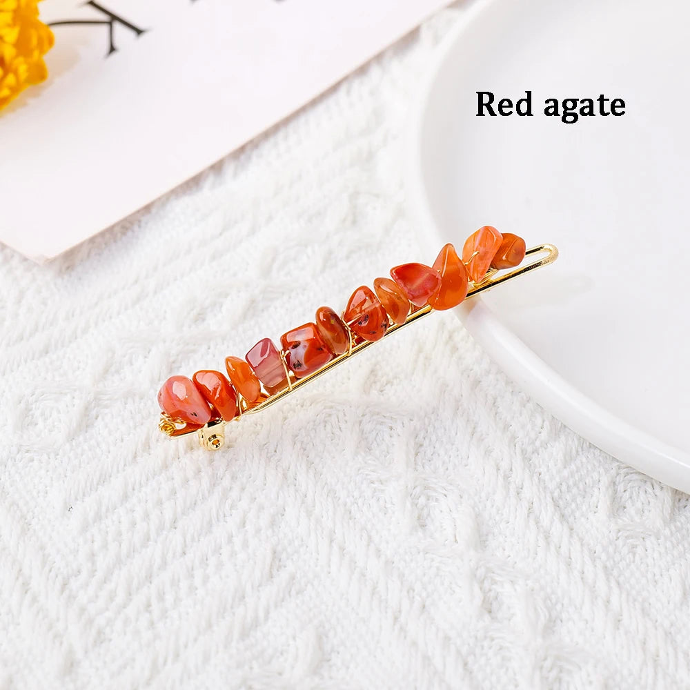 Natural Stone Hair Accessories DIY Handmade Crystal Health Energy Macadam Decoration Crystal Hairpin Children's Day Gifts