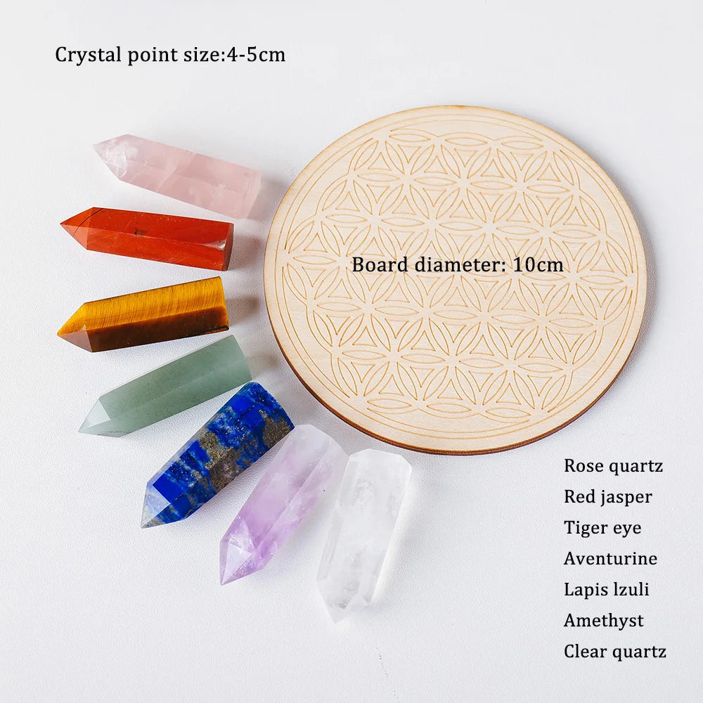 Natural Stone Hexagonal Point Seven Chakra Crystal Column Gift Box Chakras Yoga Treatment Gemstone Quartz With Wooden base