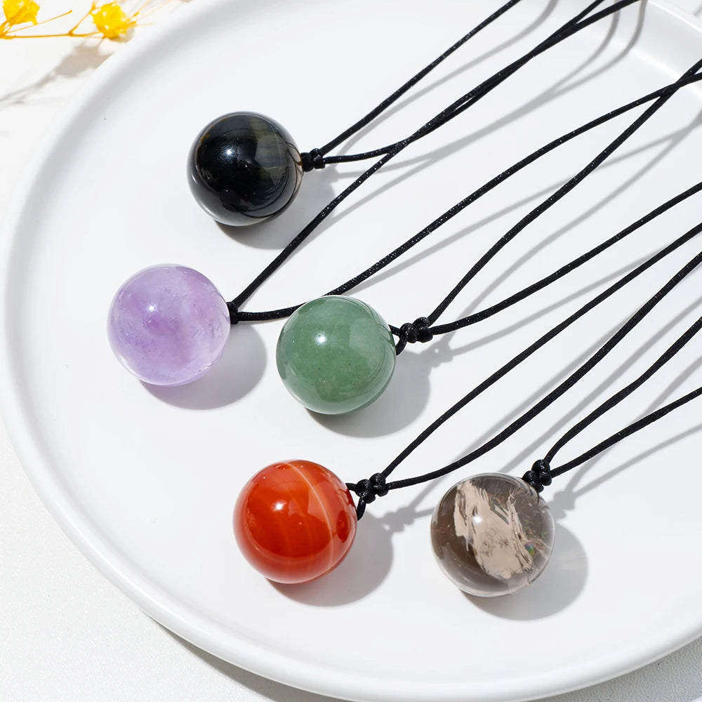 Natural Stone Quartz Clear Quartz Tiger eye  Crystal Ball Pendant Sphere Necklace Ornament Decorative Chakra Home Decoration