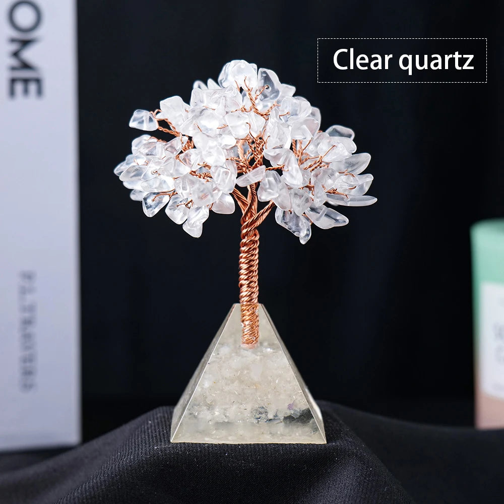 Natural Stone Rose Quartz  Orgonite Pyramid Base Crystal Tree Energy Protection Healing Meditation Reiki Chakra Feng Shui Trees