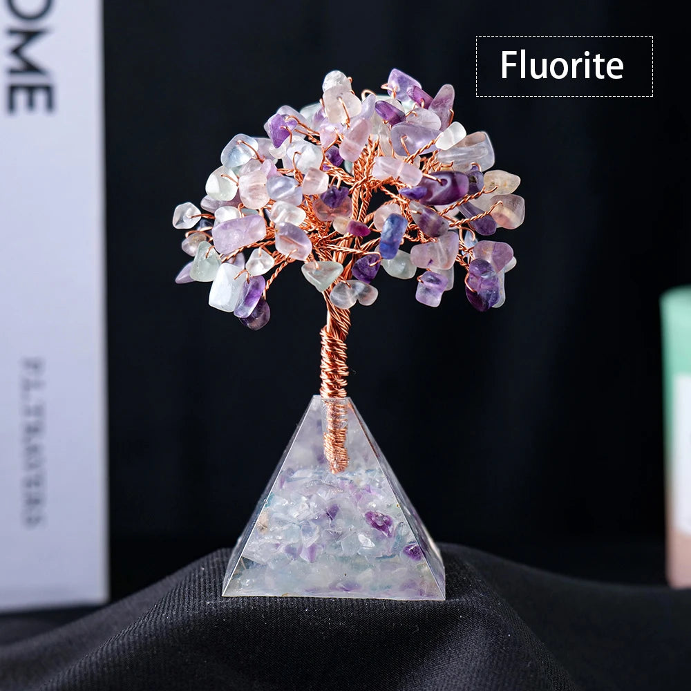 Natural Stone Rose Quartz  Orgonite Pyramid Base Crystal Tree Energy Protection Healing Meditation Reiki Chakra Feng Shui Trees