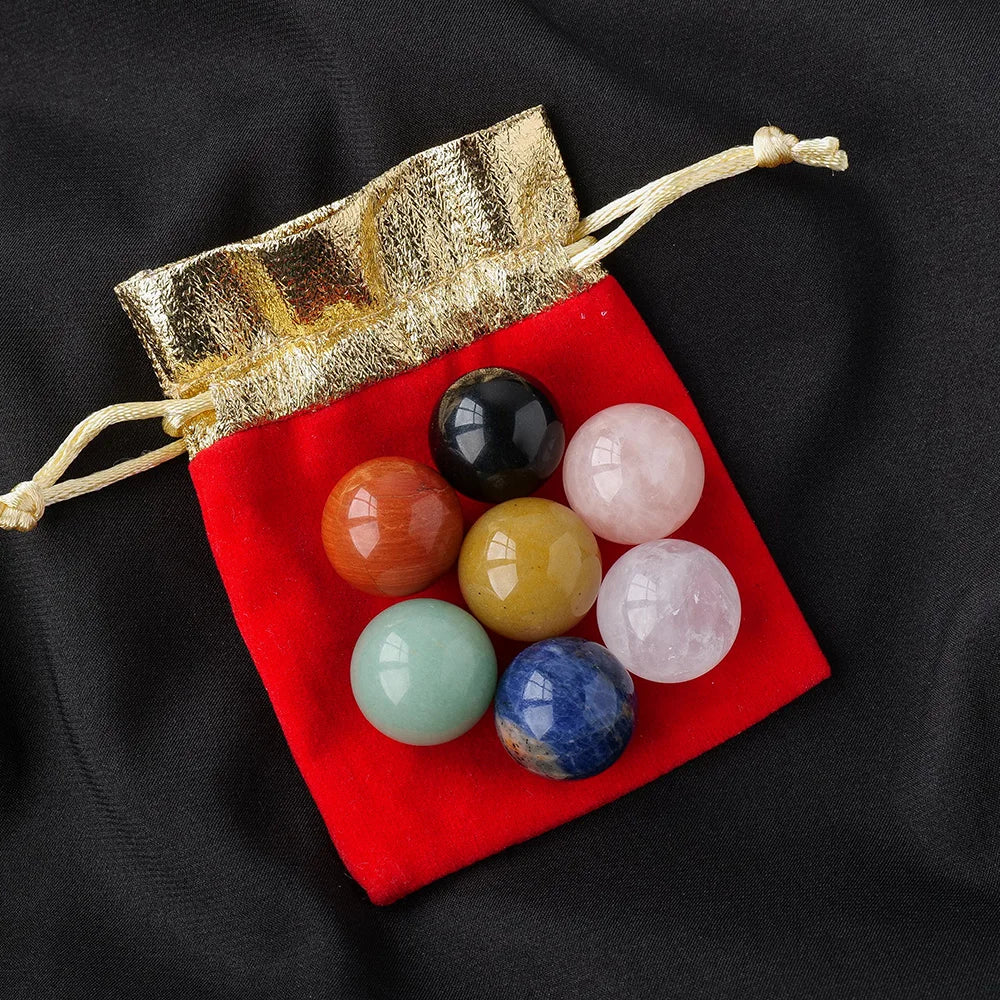 Natural Stones 7 Crystal Sphere Ball Chakra Balancing Therapy Healing Chakra Spheres Stones Kit Diameter 20mm