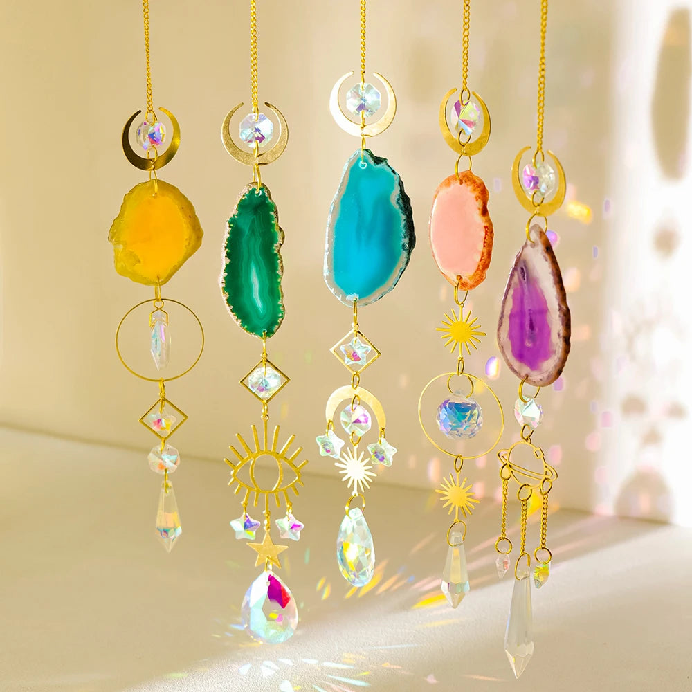 Natural Stones Agate Sun Catcher Agate Sun Catcher For Rainbow Maker Hanging Crystal Witch Suncatcher Windchime Wall Decor