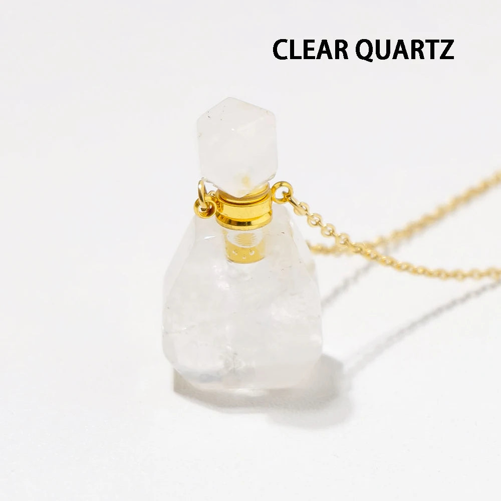 Natural Stones Rose Quartz Crystal Essential Oil Bottle Animal Pet Ashes Collection Anniversary Pendant Jewelry