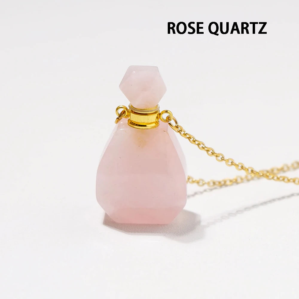 Natural Stones Rose Quartz Crystal Essential Oil Bottle Animal Pet Ashes Collection Anniversary Pendant Jewelry