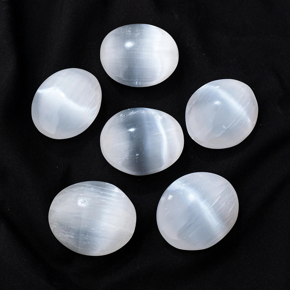 Natural White Selenite Crystal Palm Worry Stone Healing Crystals Mineral Palm Gemstone Hand Massage Tools