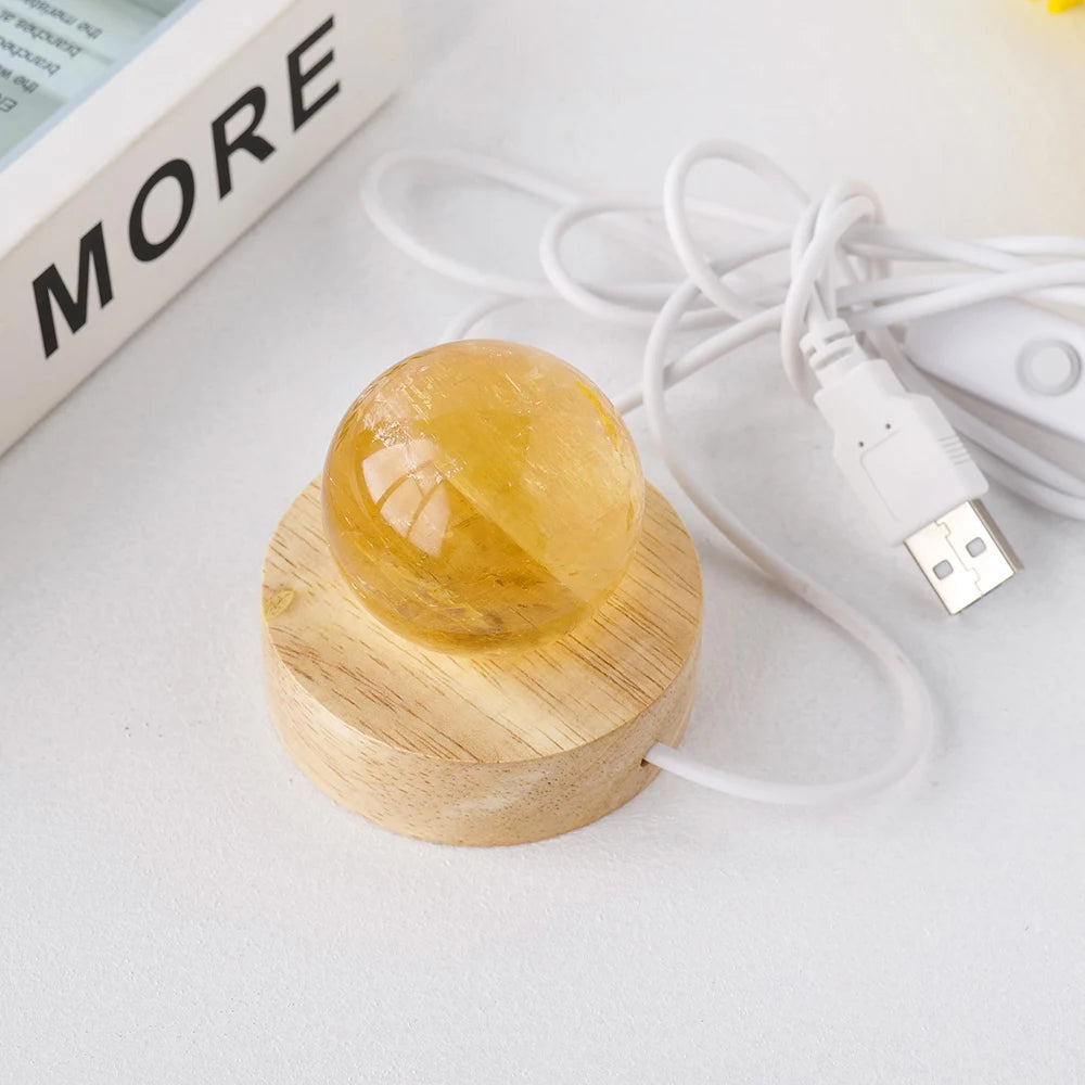 Natural Yellow Calcite Crystal Ball Led Atmosphere Best Creative Decoration New Strange Gift Night