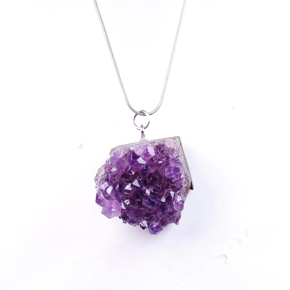 Natural crystal Necklace Raw Amethyst Quartz Purple Crystal Cluster pendant Healing Stones Specimen Home Decoration Crafts