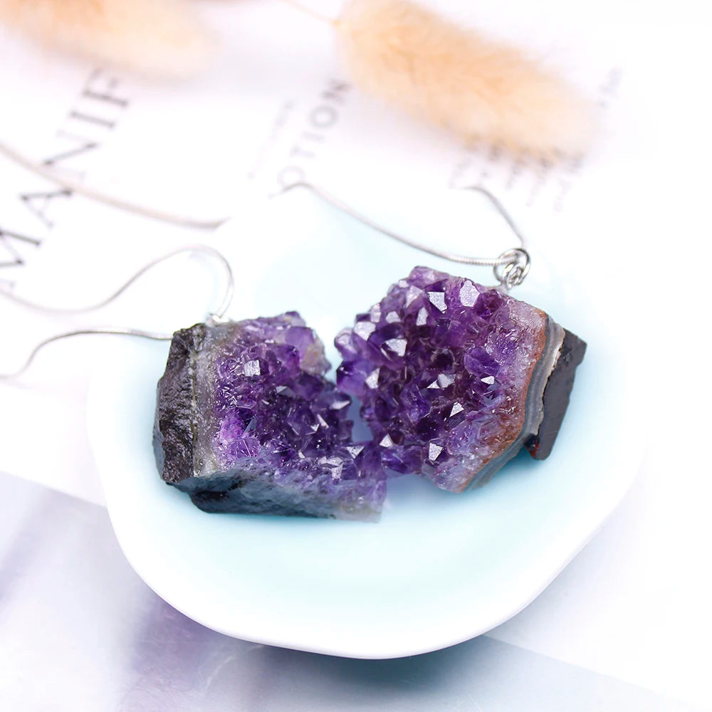 Natural crystal Necklace Raw Amethyst Quartz Purple Crystal Cluster pendant Healing Stones Specimen Home Decoration Crafts