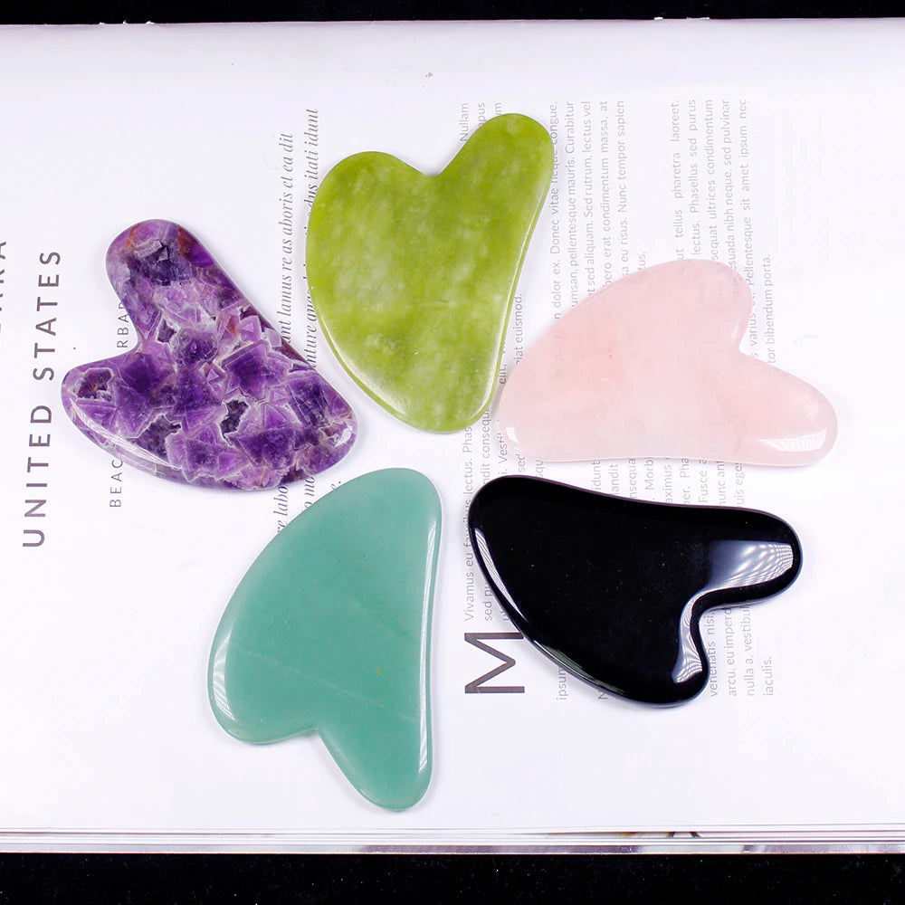 Natural crystal rose Quartz Gua Sha Board Green Jade Stone Body Facial Eye Scraping Plate Acupuncture Massage Relaxation Health