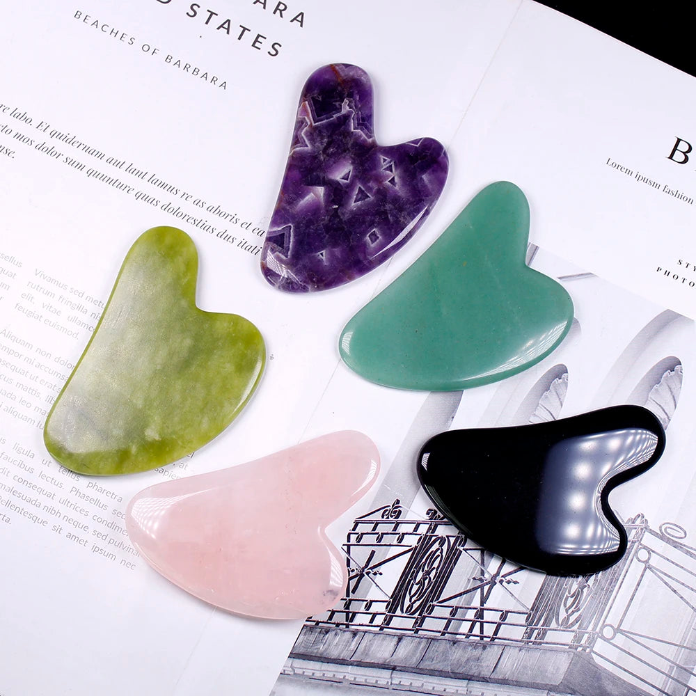 Natural crystal rose Quartz Gua Sha Board Green Jade Stone Body Facial Eye Scraping Plate Acupuncture Massage Relaxation Health