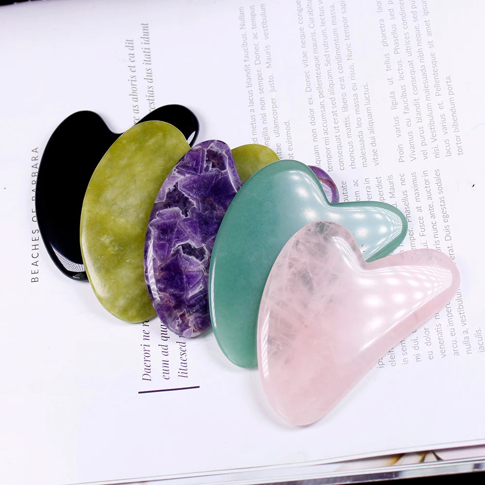 Natural crystal rose Quartz Gua Sha Board Green Jade Stone Body Facial Eye Scraping Plate Acupuncture Massage Relaxation Health