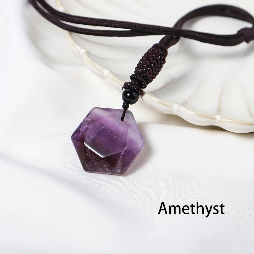 Natural crystal six pointed star Gem handicraft Pendant Necklace Amethyst Healing Crystal stone Jewelry gift