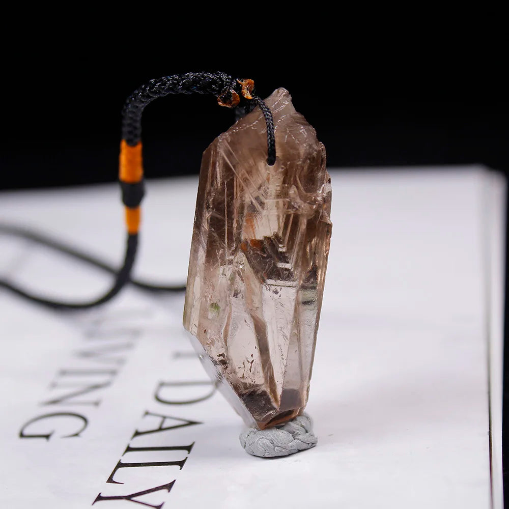 Natural crystal smokey quartz pendant Crystal Single Crystal Tea yellow crystal Raw Stone Necklace magic wand