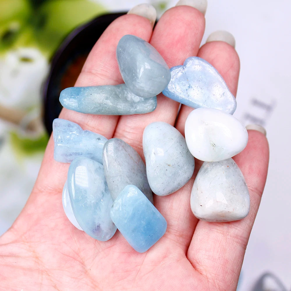 Natural crystal stone Aquamarine Protolith  Tumbled Stone Healing Reiki Crystal Chakra Home Decor Garden Flower Decorative