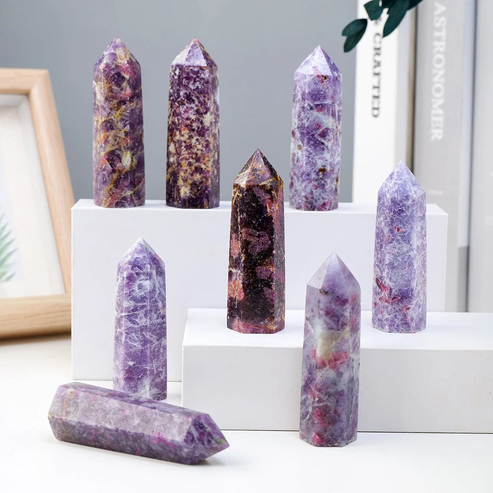 Naural Healing Gemstone Crystal Column Unicorn Plum Blossom Tourmaline Crystal Point  For Home Decor Pyramid