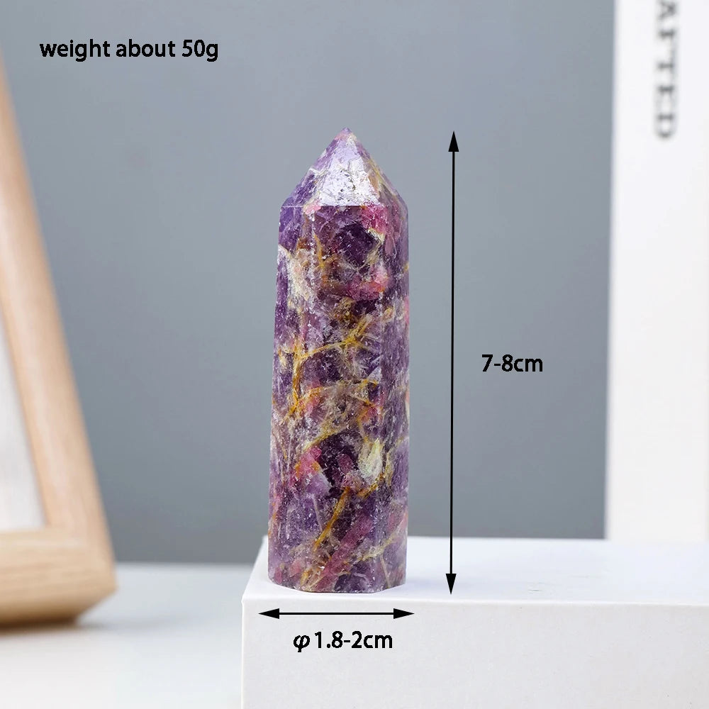 Naural Healing Gemstone Crystal Column Unicorn Plum Blossom Tourmaline Crystal Point  For Home Decor Pyramid